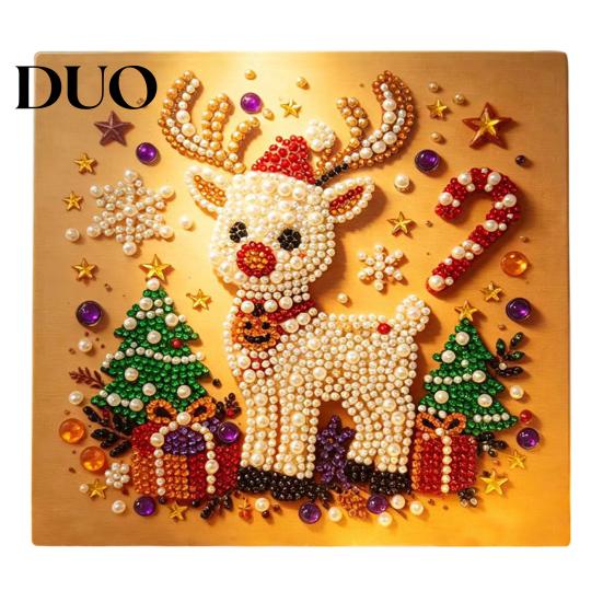 Handmade Christmas Gift for Kids DIY Faux Pearl Painting Art Kit, Cute 3D Beads Holiday Wall Decor Living Room Craft Adults Beginner, Gem Kit