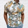 Men's Shirt Polo Casual Zip Short Sleeve Fashion Casual Zipper Summer Spring Regular Fit 3D Iron Chain Print Shirt