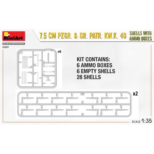 Miniart 1/35 Scale 7.5cm Pzgr./Gr.Patr.Kw.K.40 Shell and Ammunition Box Set Plastic Model MA35381