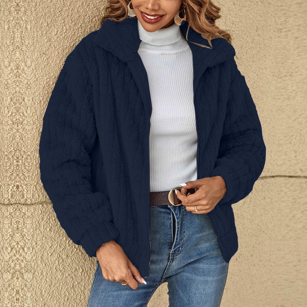 Womens Long-Sleeve Zip Up Front Warm Casual Raglan Velvet Jacket  Outwear Cardigan