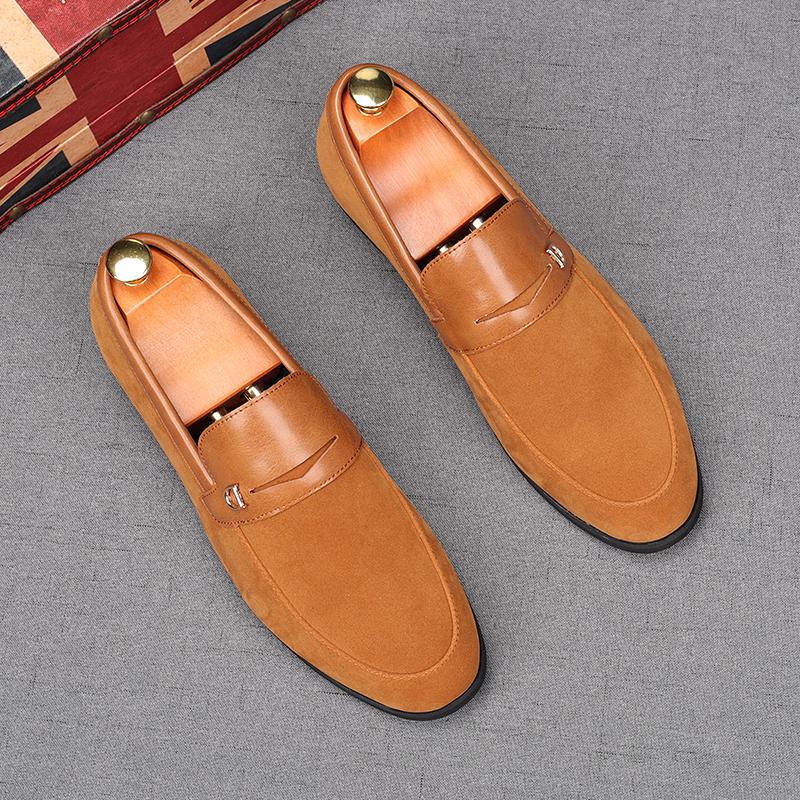New Men's Suede Leather Flats Shoes Male Designer Comfortable Penny Loafter Homecoming Wedding Dress Footwear