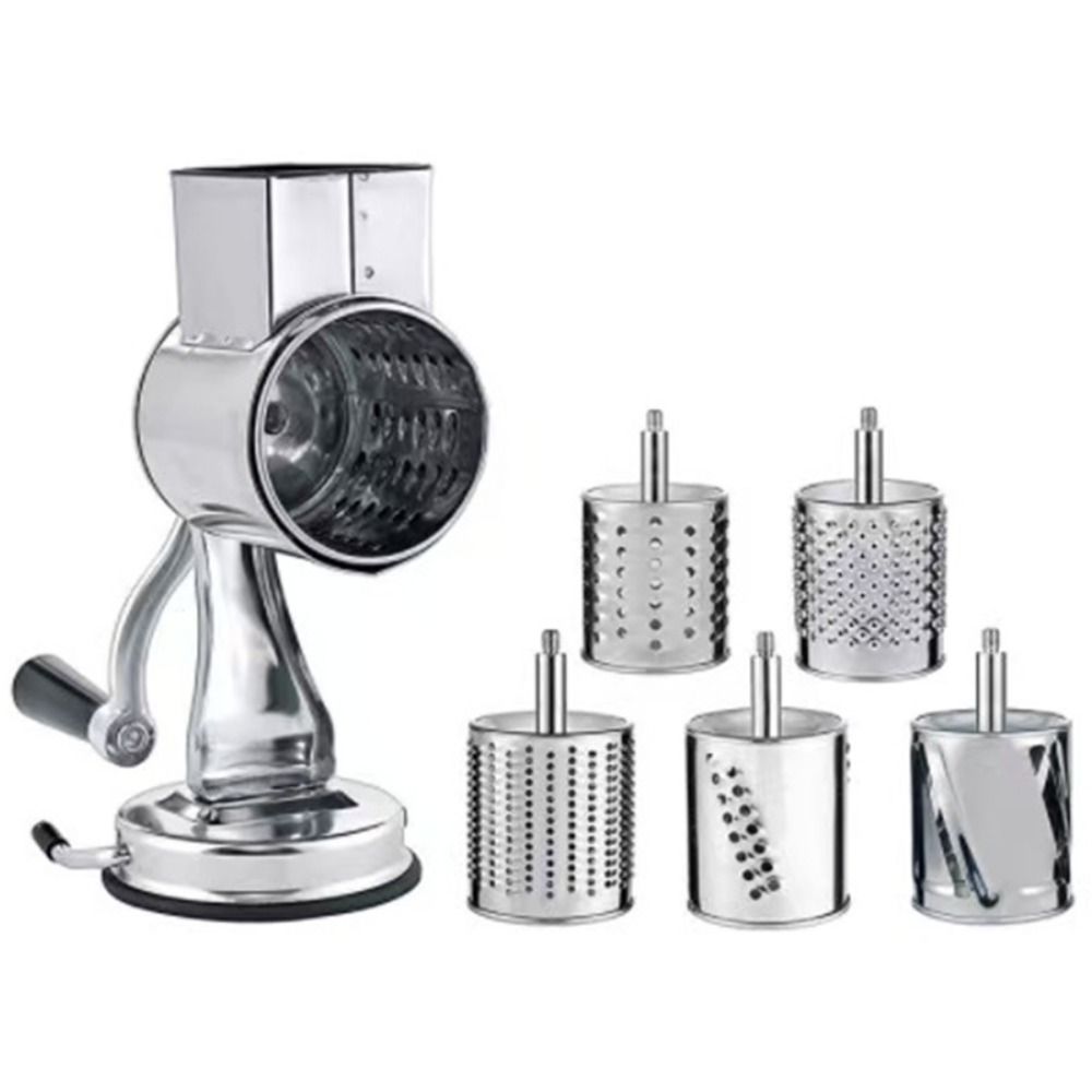 Suction Base Rotary Grater Silver Cheese Shredder Sturdy Food Chopper Potato Carrot Cutting