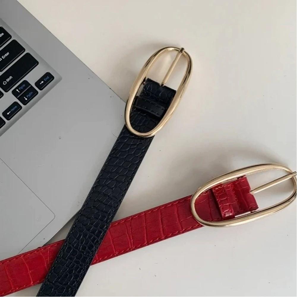 PU Jeans Belt Red Women's Waistband Casual Needle Buckle Belt Decoration Belt
