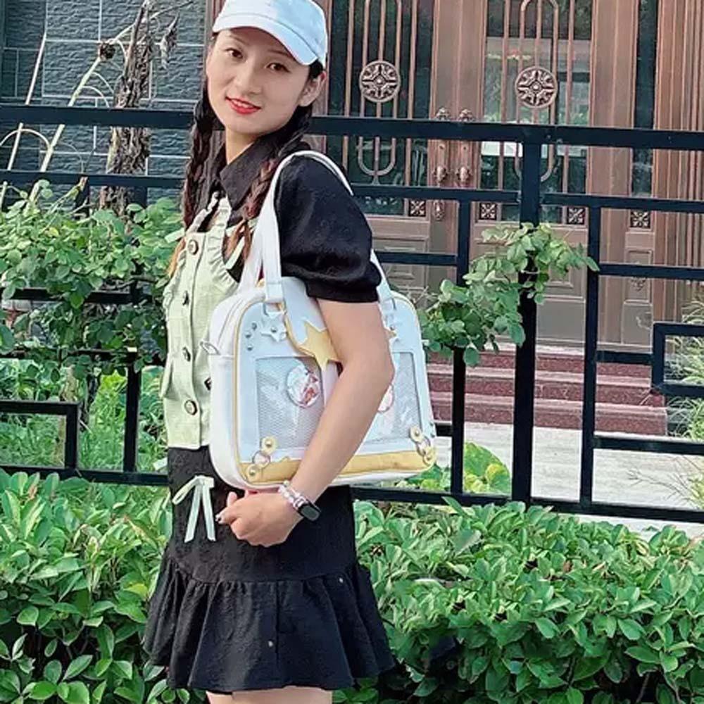 PU Leather Goth Transparent Pocket PVC Y2K Anime Display Bag Shoulder Ita Bag Daily