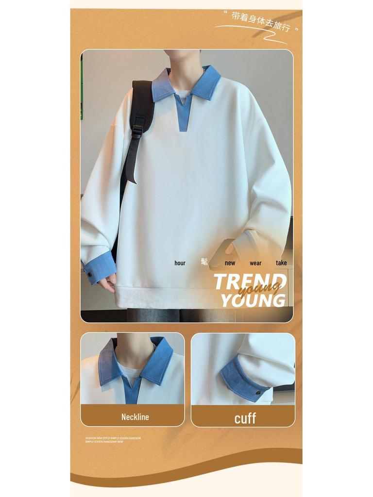 Boy's Plus Velvet Fake Two-Piece Lapel Hoodie for Fall/Winter - Junior High and Big Kids POLO Top