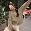 Toggle Button Sweater Coat for Women Autumn Korean Style Thick Stand-up Collar Loose Long-sleeve Knitted Top Outerwear