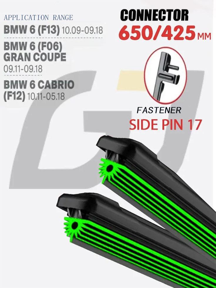 26"+17" Side Pin 17 Frameless Wipers, Quiet 11-Layer Rubber Blades for BMW 6 Series F13 F06 F12