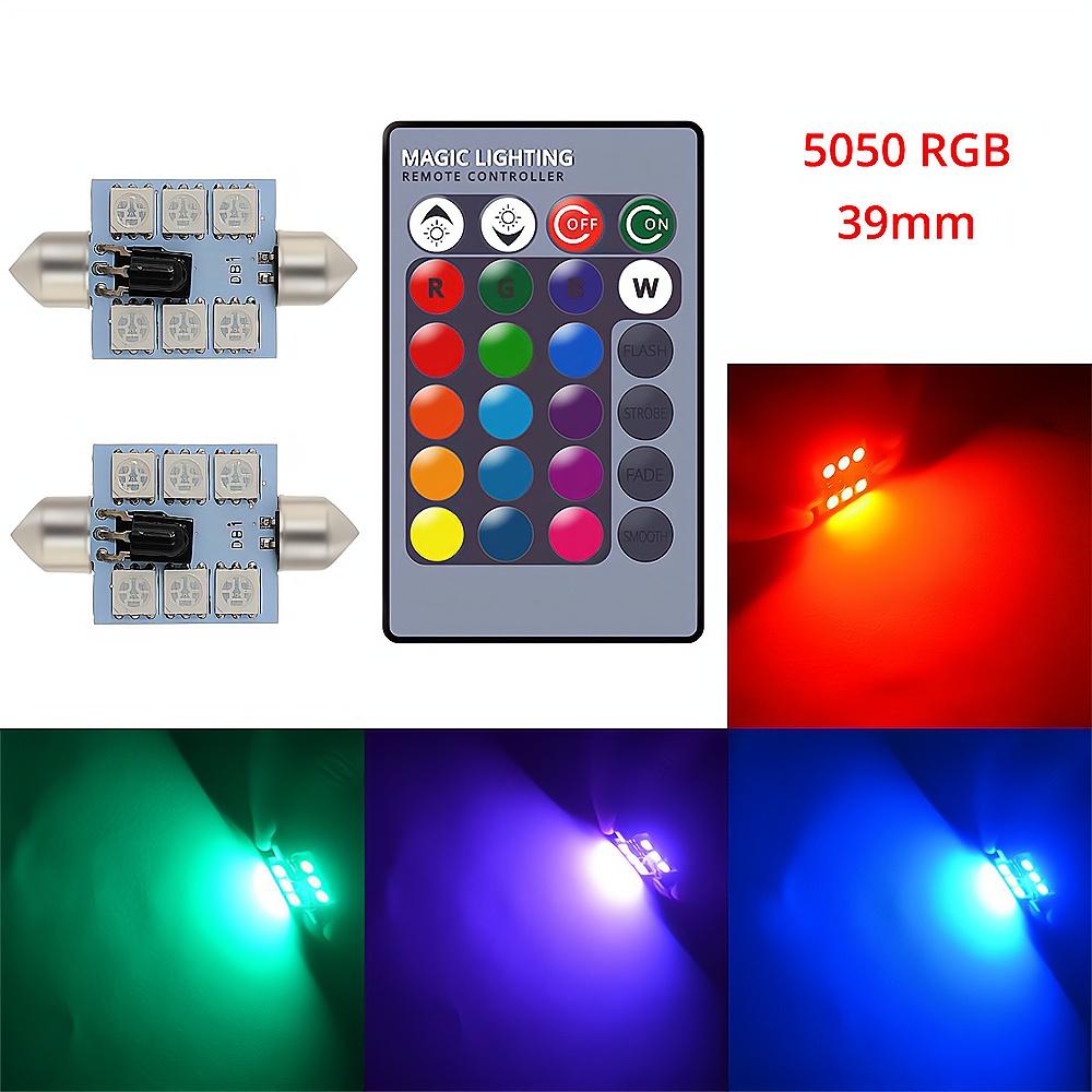 2X C5W Car Led RGB 5050 6SMD 31/36/39/41mm Festoon Dome Car Door Lights Automobile Remote Controller Colorful Reading Lamps Roof Atmosphere Bulbs