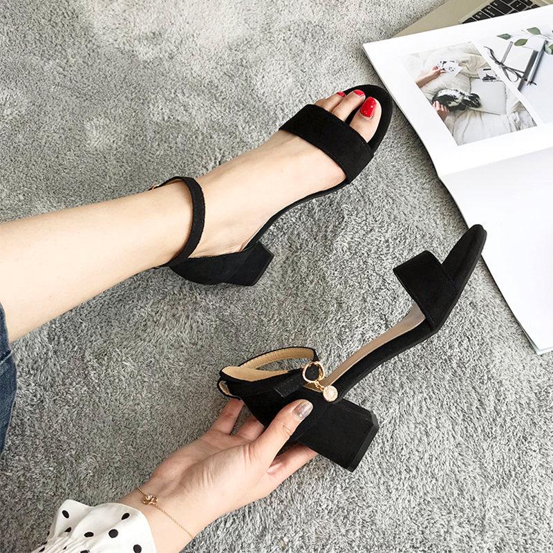 Roman Sandals Fairy Wind 2025 Summer New Student Versatile One-word Buckle High Heels Women's Thick Heel Women's Shoes