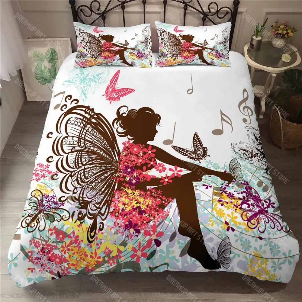Girl Butterfly Duvet Cover Set Beautiful Fairy Butterflies Single Bedding Set Flower Fairy Fantasy Queen Comforter Cover 2_3 Pc