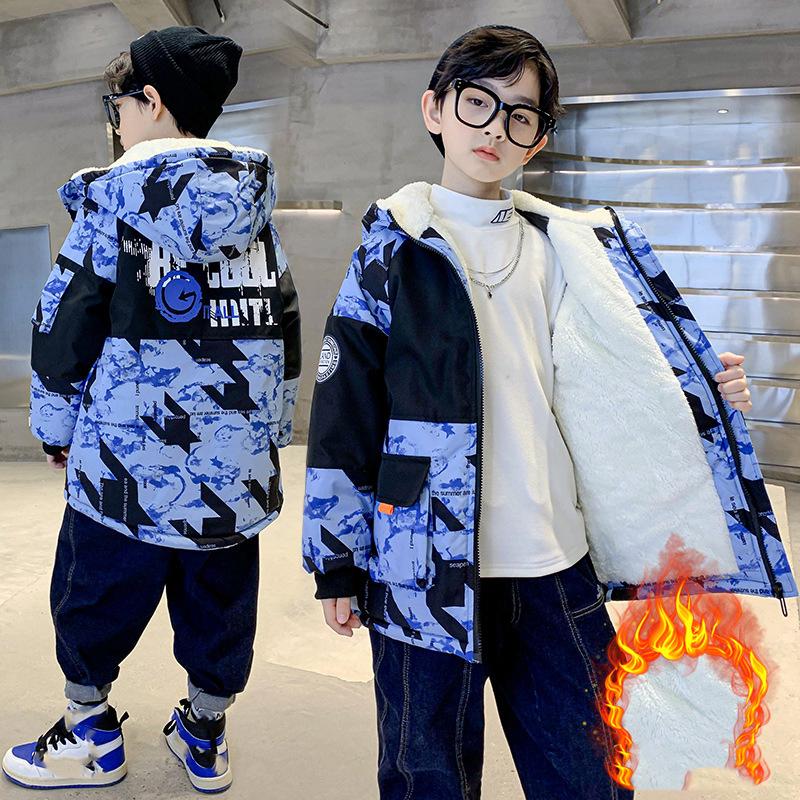 Winter Children's Cotton Hooded Coat Boys Warm Zipper Parka Jacket Fashion