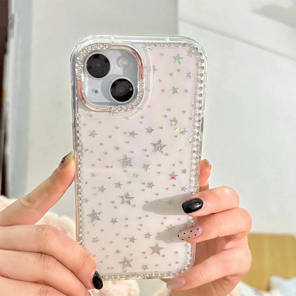 Laser Star Flash Diamond Mobile Phone Case for Apple 17PROMAX Personalized Female Internet Celebrity Inlaid with Rhinestone IMD Mobile Phone Case