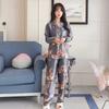 Home Ice Silk Pajamas Female Spring and Autumn Crane Long Sleeve Casual Comfortable Long Sleeve Cardigan Large Size 200 Catties Can Wear Pajamas Set