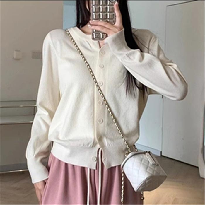 Мягкий и липкий вязаный кардиган, женский круглый вырез, свободный внешний свитер, куртка, универсальный топ с длинными рукавами