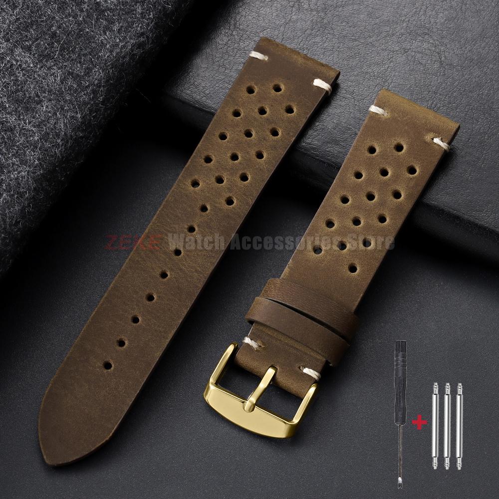 Watchband 18mm 19mm 20mm 21mm 22mm 24mm Handmade Stitching Cowhide Strap for Omega Men Perforated Breathable Wristband for Seiko