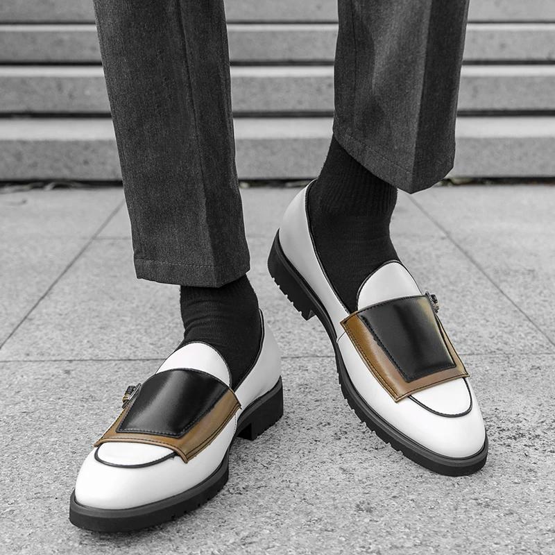 Мужские плоские дизайнерские туфли с круглым носком, повседневные кожаные деловые туфли, новые уличные противоскользящие повседневные противоскользящие деловые туфли