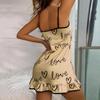 Women Nightdress Big Hem Sleeveless Backless Heart Print Above Knee Seductive Low Cut Spaghetti Strap Women Nightie for Sleeping