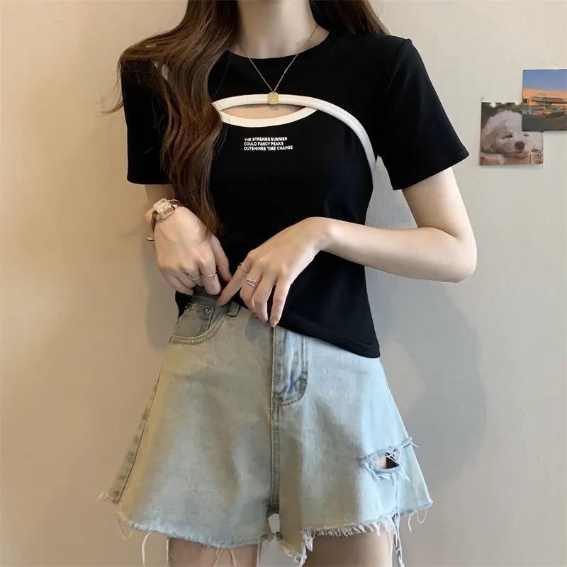 Футболка с короткими рукавами Chic Letter Print для женщин - лето 2024, большой размер, утягивающий дизайн