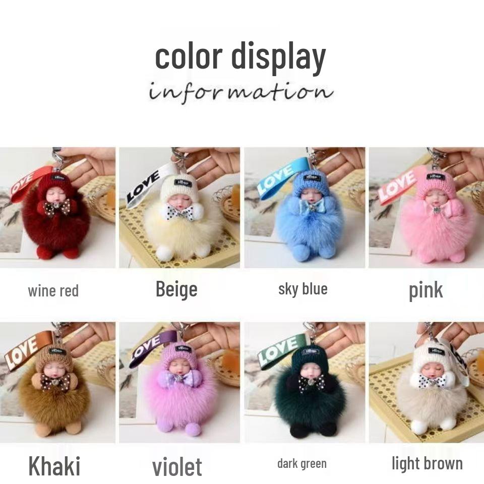 Exquisite Handmade Plush Sleeping Doll Pendant with Faux Mink Fur, Perfect As a Backpack Accessory