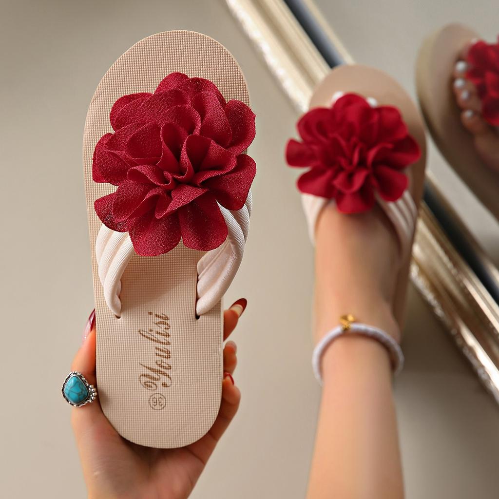 New Summer Fashion Outerwear Flat Heel Thick Sole Platform Sandals Korean Style Flower Beach Women's Slippers