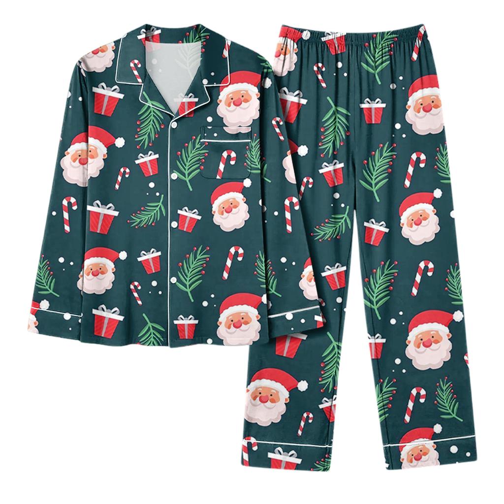 Женский повседневный модный комплект для дома с длинным рукавом и брюками с рождественским принтом