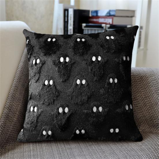 Halloween Pillow Cover 18"x18" Ghost Throw Pillow Cover Plush Bat Zippered Pillow Case for Home Living Room Bedroom Decoration