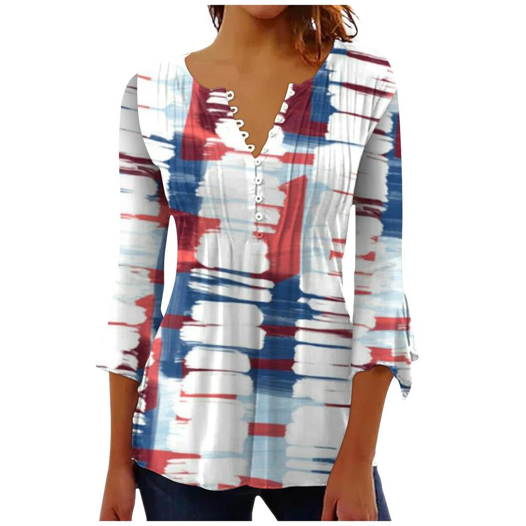 Женская модная футболка с короткими рукавами и v-образным вырезом с принтом ко Дню независимости с седьмым рукавом