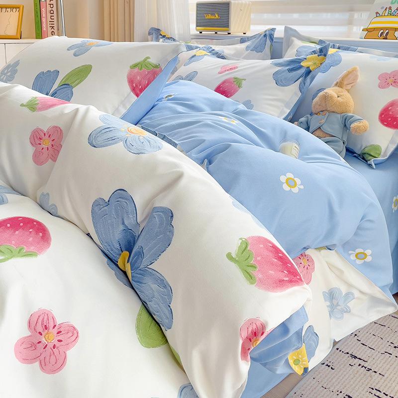 Thickened Skin-friendly Cotton Sheets Four-piece Quilt Cover Twill Sheets Cartoon Dormitory Three-piece Set