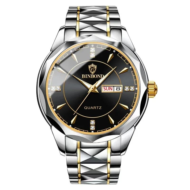 BINBOND Luxury Fashion Quartz Watch Men Waterproof Week Date Clock Stainless Steel Sport Business Watch Men Quartz Wrist Watch