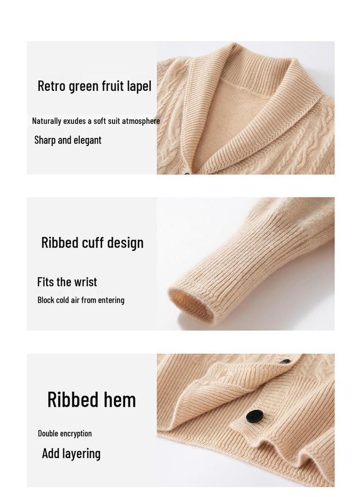 Women's Cashmere Sweater: 2026 Autumn/Winter Shawl Collar Cable Knit Cardigan - Versatile, Flattering, and Warm.