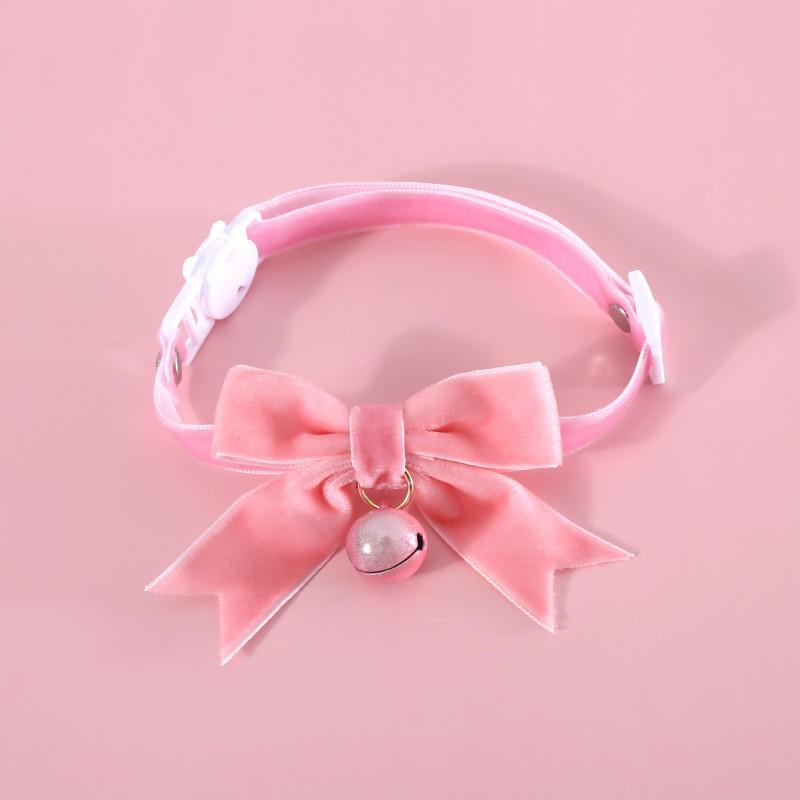 Adjustable Velvet Bow Collar Cats Dogs Rabbits - Safety Breakaway Princess Necklace With Bell S Size