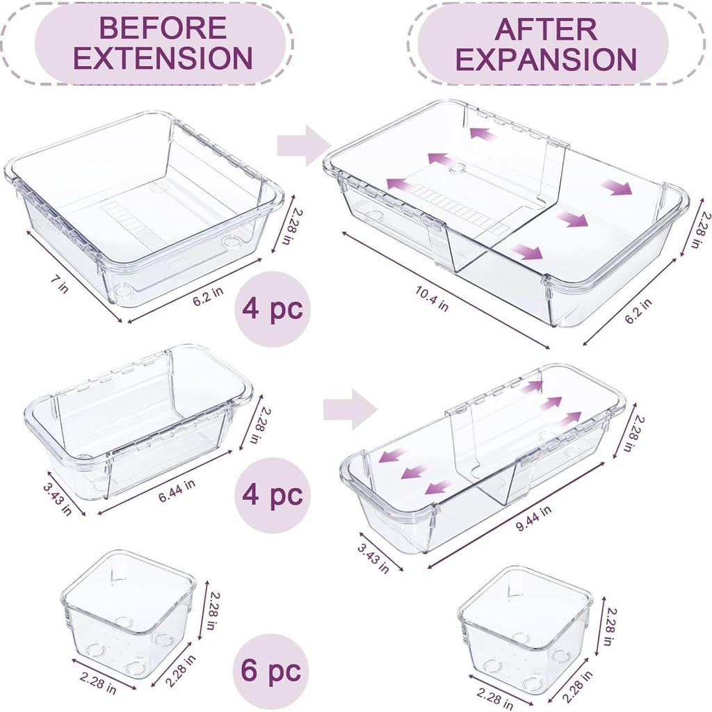Прозрачный разделитель для ящика, коробка для хранения, свободно расширяемая и штабелируемая, настольная для организации мелочей, коробка с отсеками для хранения