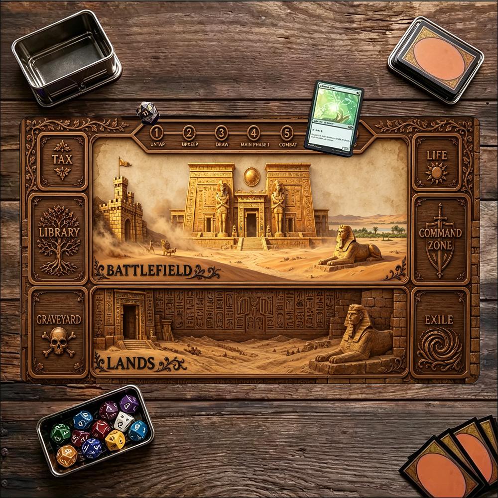 Vintage Carved Floating Castle Large Game Mat NonSlip Rubber Playmat Antique Wood Relief Art For Trading Card Tabletop Gaming