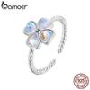 Открытое кольцо BAMOER из стерлингового серебра 925 пробы с лунным светом и четырехлистным клевером для женщин, оригинальный дизайн ювелирных изделий