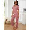 Pajamas Women's Spring and Autumn Solid Colour Short Sleeve Long Pants Homewear Two Piece Set