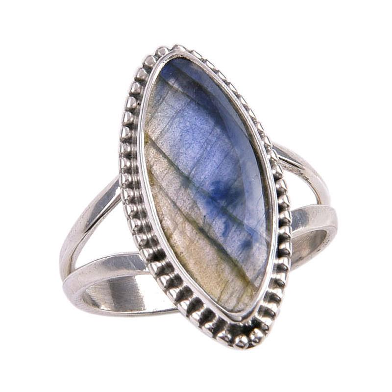 Natural Labradorite Gemstone 925 Solid Sterling Silver Jewelry Ring Size 7 O4U80