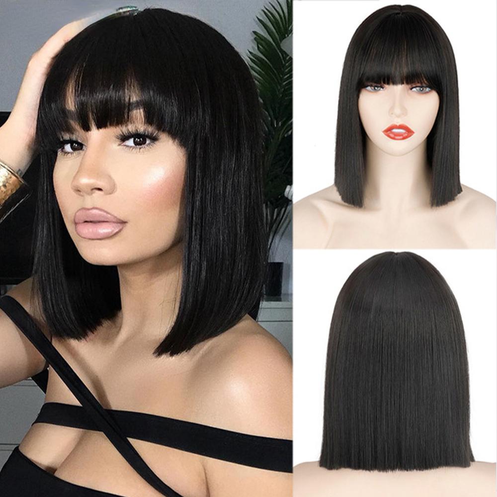 MISS WIG Короткие синтетические парики боб с челкой для женщин, парики блондинки, черные, синие волокна, натуральные волосы для косплея в стиле Лолиты, вечерние, повседневное использование