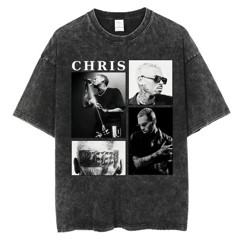Chris Brown Breezy Bowl XX Concert Tour Washed T Shirts Vintage Hip Hop Gothic T Shirt Mens Oversized Cotton Tshirt Streetwear