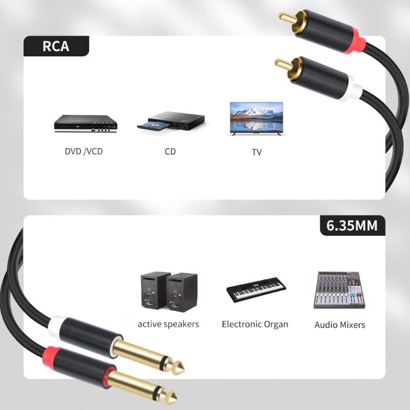 1/4inch to 2RCA Sound Cable 6.35mm to Double 2RCA Insert Cable Y Splitter Cable Bidirectional Interconnection