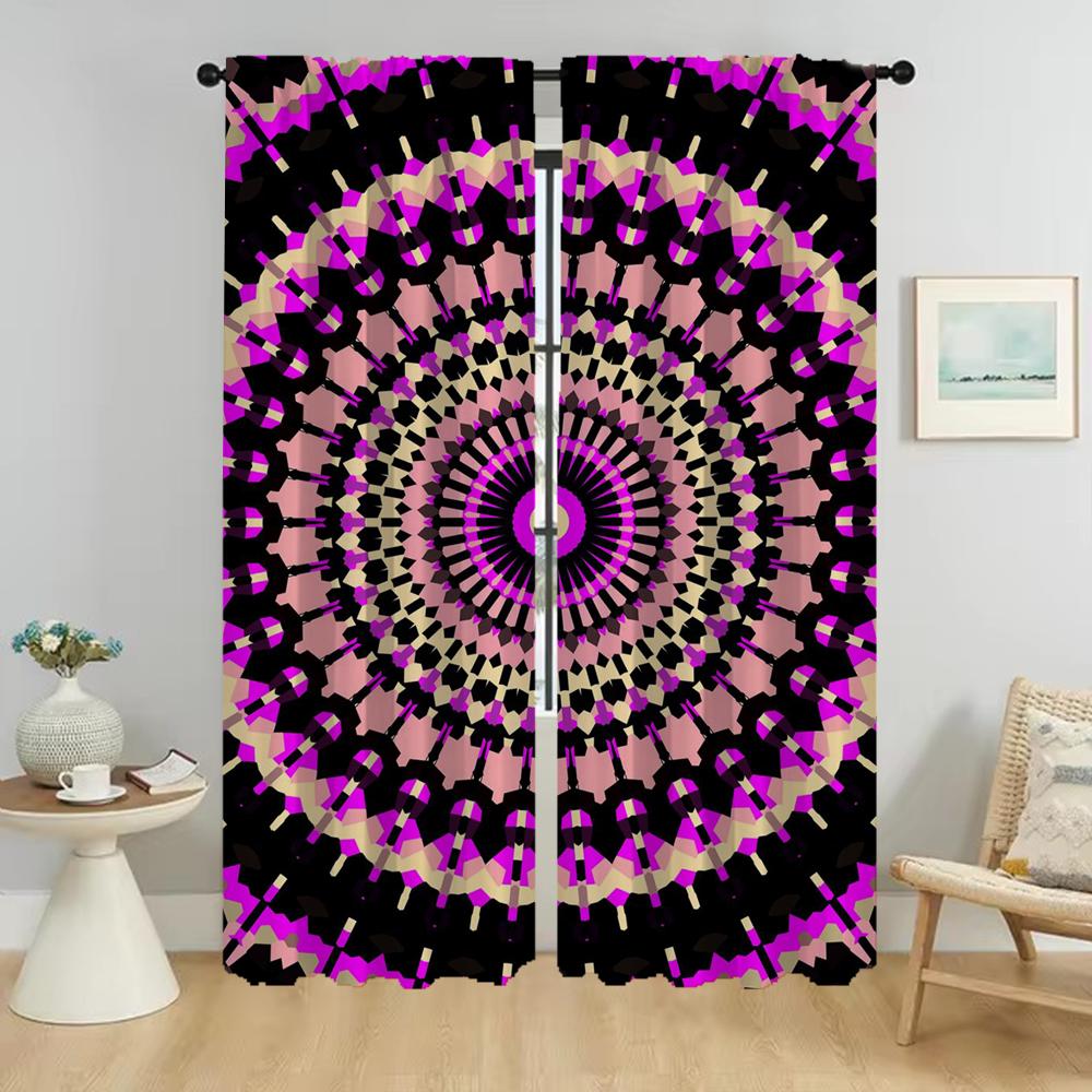 Яркие мандалы, кухонные шторы для гостиной, тюль для спальни, занавески для домашнего интерьера, 2 предмета, оттенки
