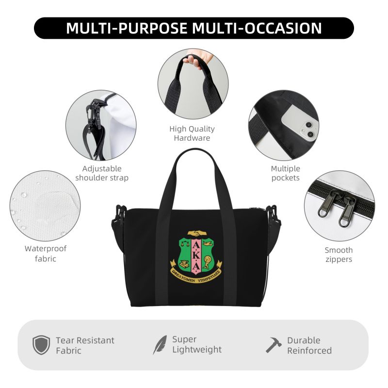 AKA Sorority Print Travel Deffel Bag Portable Sports Gym Yoga Bag Multipurpose Waterproof Weekender Luggage Bags for Women Men
