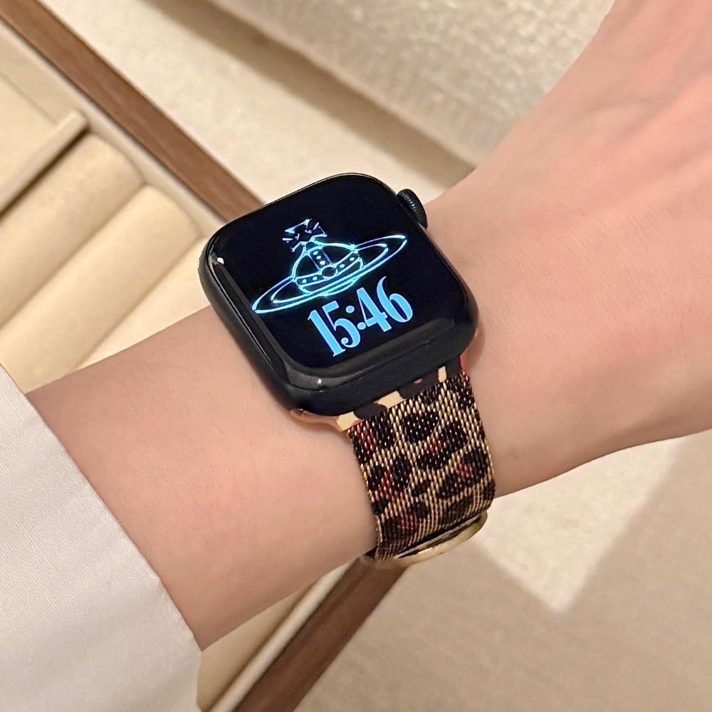 Миланская петля Ремешок Для Apple watch band 46мм 45мм 44мм 40мм 41мм Леопардовый принт Магнитный браслет для iWatch Серии 11/10/9 8 7 6 SE3/Ultra 2 3 4 49мм