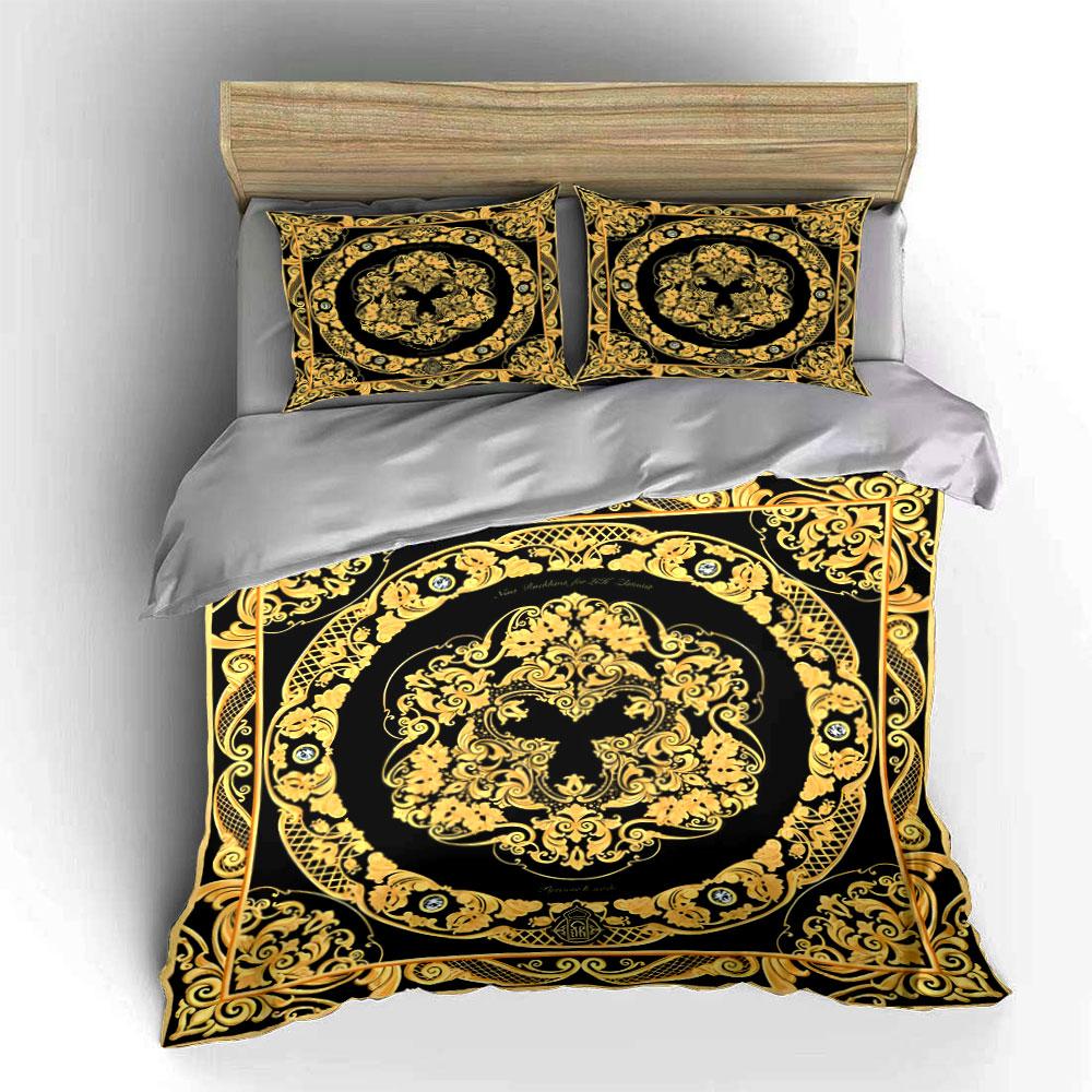 Baroque Gold Floral Pattern Bedding Duvet Cover Set (1*Duvet Cover 2*Pillowcases, without duvet insert)