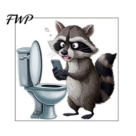 Sticker Cute Animal Reading Newspaper Toilet Sticker, Funny Cartoon Waterproof Self-Adhesive Tank Lid Decal for Bathroom Strong Adhesive