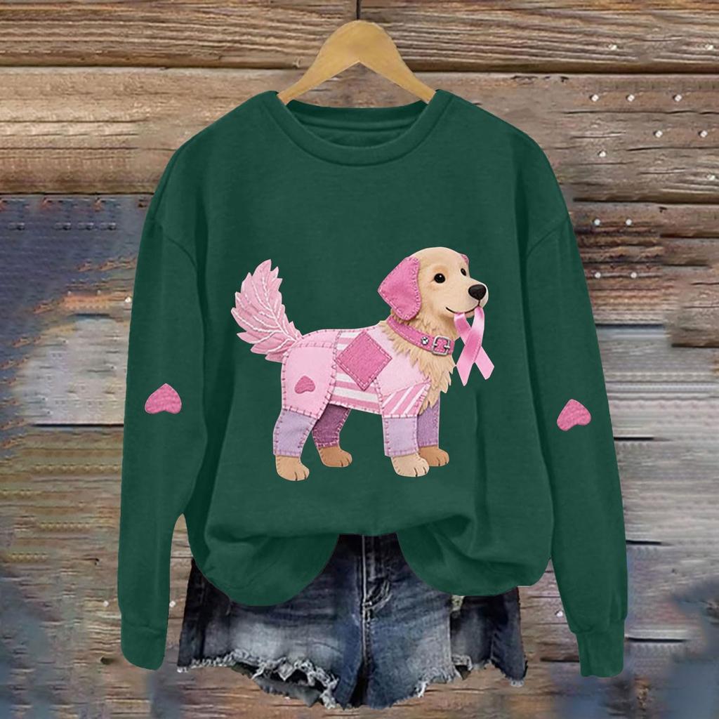 Breast  Sweatshirts For WomenRibbon Breast  Shirt Cute Dog Graphic  Long Sleeve Tops