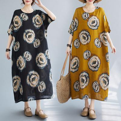 Летнее платье Ma Art свободного кроя с крупным принтом, круглым вырезом и короткими рукавами для женщин, повседневные платья