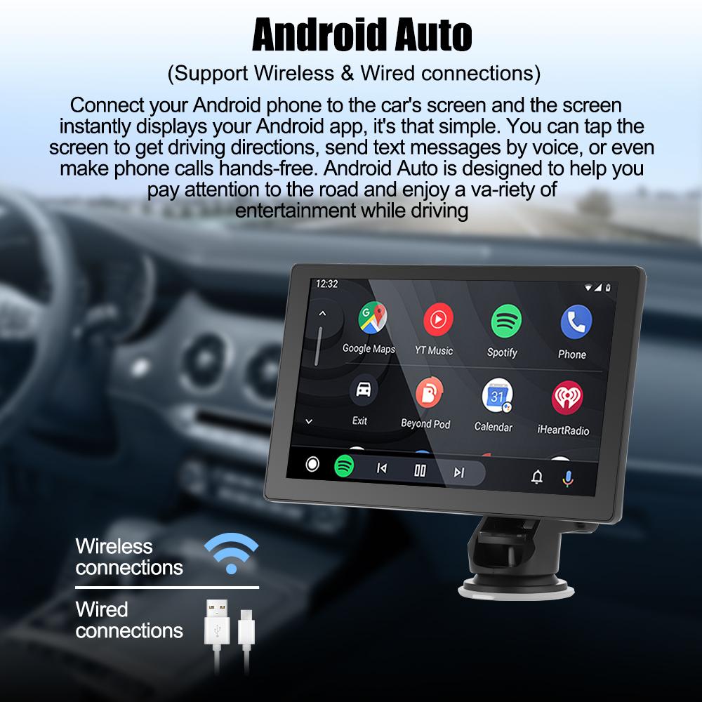 Portable Car Stereo Wireless Wired CarPlay Android Auto Head Unit 9 Inch Screen Bluetooth 5.0 WiFi FM Transmitter Multimedia Receiver MP5 Player