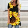 Женская туника с V-образным вырезом, короткими рукавами, принтом под tie-dye и подсолнухами, повседневная, свободного кроя, летняя блузка