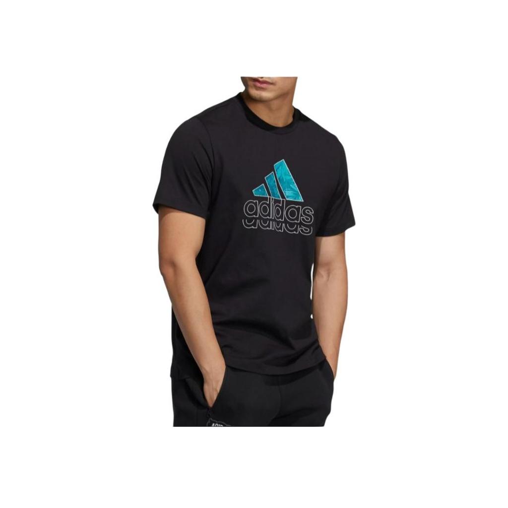 Adidas Спортивная повседневная футболка с логотипом и круглым вырезом, мужские топы, черные HE9912