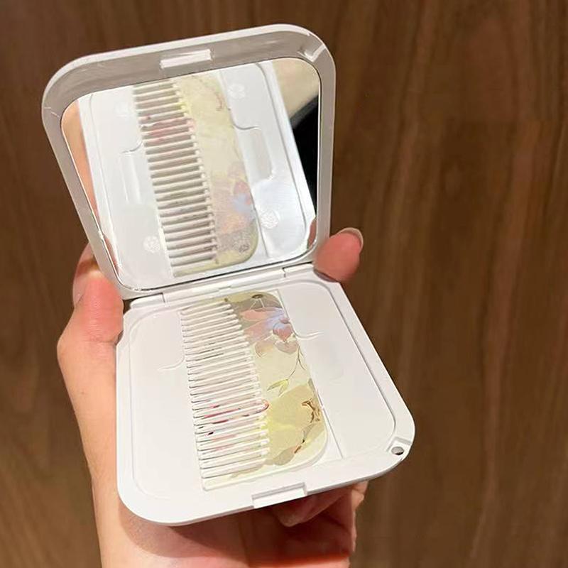 Зеркало для макияжа складное откидное 'Лотос', портативное карманное зеркало, прямоугольное косметическое зеркало с расческой для женщин, девушек, для улицы